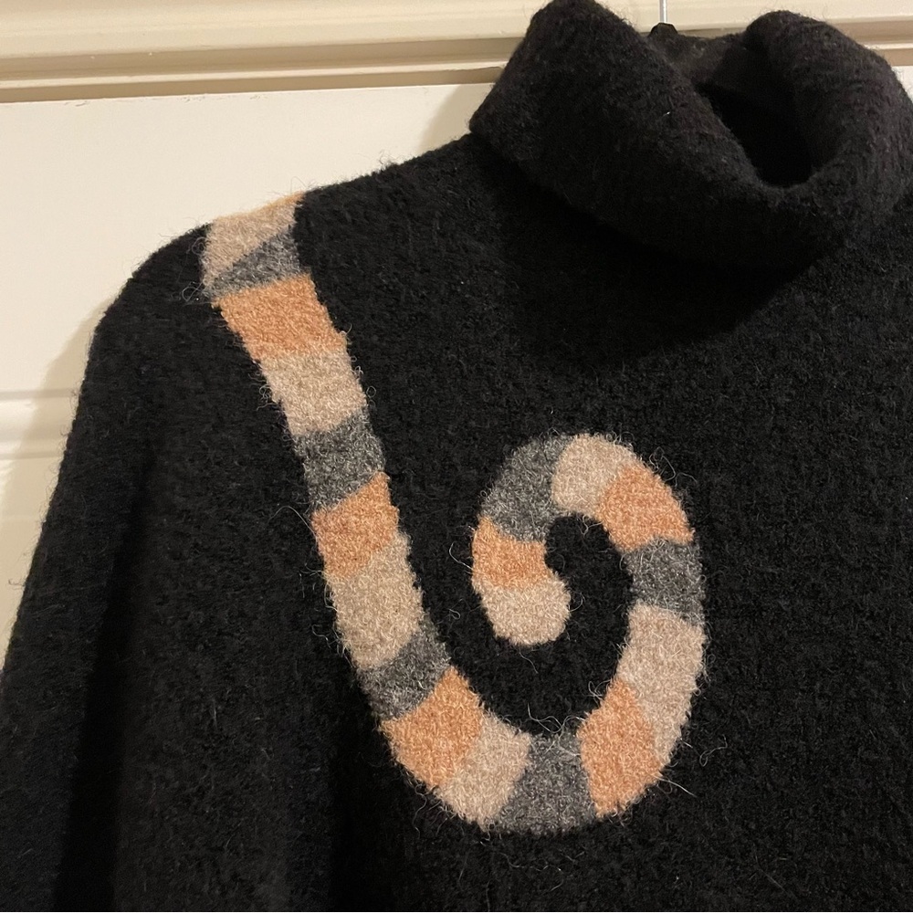 MIEKO UESAKO Black Turtleneck Double Sided Cat Motif Sweater Size 38 - Picture 6 of 8